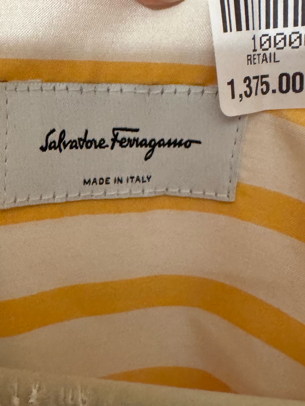FERRAGAMO Striped Shirt Dress In White + Yellow Silk, $1375, New With Tags - Picture 4 of 6